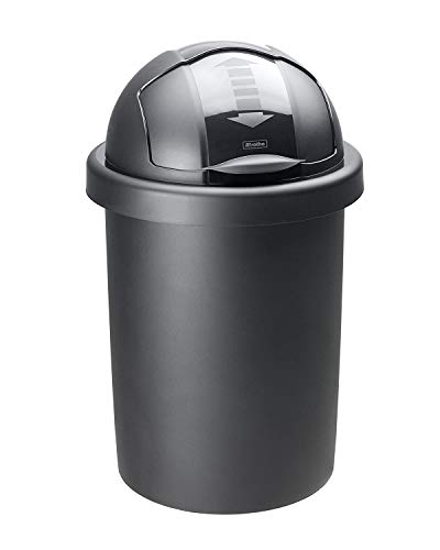 Rotho Roll Bob, cubo de basura redondo de 30l con tapa, Plástico PP sin BPA, negro, 30l 35.5 x 35.5 x 59.5 cm