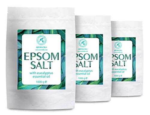 Sal Inglesa de Baño con Aceite Esencial de Eucalipto - 3kg - Sal de Epsom - Cristales de Sulfato de Magnesio para Aliviar el Dolor Muscular - Cuidado de la Piel - Relajación Muscular - Buen Sueño