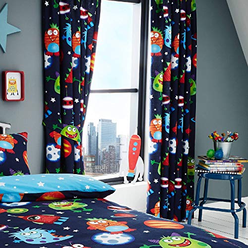 Set de cortinas infantiles - Estampado del espacio - Brilla en la oscuridad - Azul - 168 x 137 cm