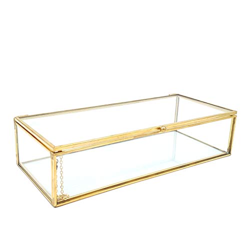 siwetg Caja de cristal dorada vintage para pulsera de recuerdo, joyas decorativas, con caja rectangular grande y transparente