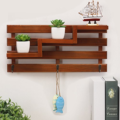SODIAL madera maciza Colgador de pared retro rack 3 colgador de gancho percha de almacenamiento decoracion del hogar