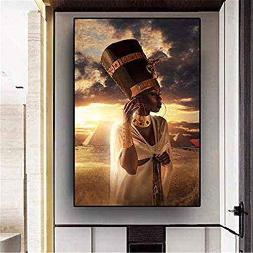 sonbrille Negro y dorado Arte africano Mujer Puesta de sol Pintura al óleo sobre lienzo Cuadros Carteles e impresiones Imágenes artísticas de pared para sala de estar E 50x75cm Sin marco