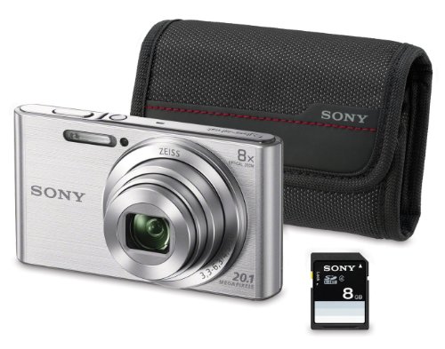 Sony DSC-W830 - Cámara compacta de 20.1 Mp (pantalla de 2.7", zoom óptico 8x, estabilizador óptico), plata - Kit cámara + Funda + SD 8 GB