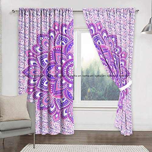Sophia-Art Juego de cortinas para ventana de cocina, diseño de mandala, color rosa indio, con diseño de flores, color fantasía