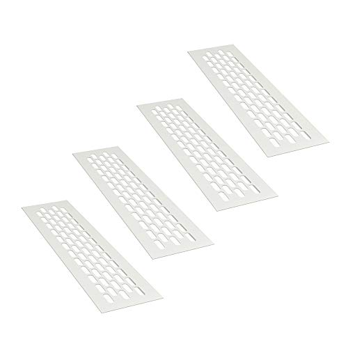 sossai® Rejillas de ventilación de aluminio - Alucratis (4 piezas) | Rectangular - dimensiones: 24,5 x 6 cm | Color: blanco | rejilla de aire