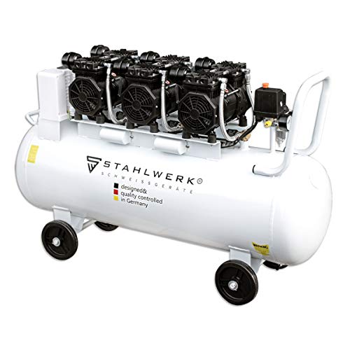 STAHLWERK ST 1008 pro - Compresor de aire a presión (100 L, 8 bar, sin aceite, 360 L/min, muy silencioso, muy compacto, color blanco)