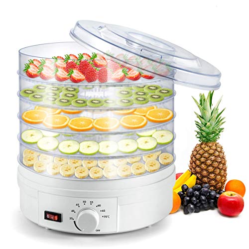 Sunix Deshidratador de Alimentos, Deshidratadora de Frutas Profesional de 5 Bandejas, 35-70 °C de Temperatura Ajustable Portátil, para Jerky, Frutas, Verduras y más, sin BPA