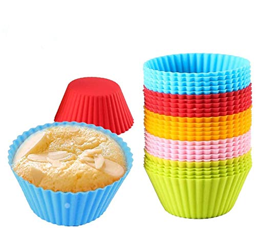 Suny Smiling Moldes de silicona antiadherentes para magdalenas, 25 unidades de moldes de silicona reutilizables para hornear, moldes para tartas, magdalenas, cupcakes y caramelos, 5 colores