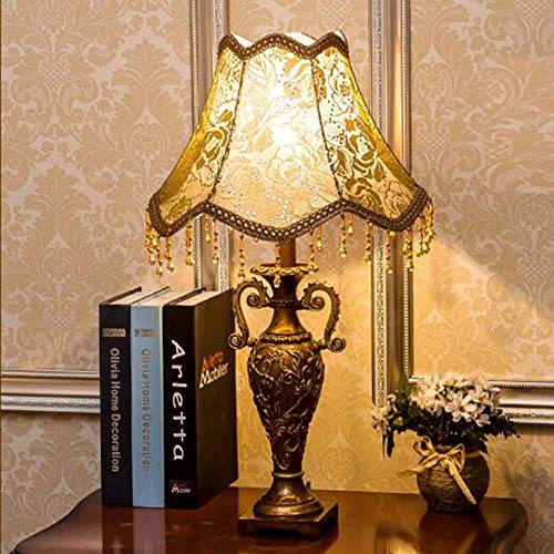 SYyshyin Estilo europeo retro lámpara lámpara de tela dormitorio matrimonio celebrar boda sala de estar antigua mesita de noche lámpara 33x55 cm