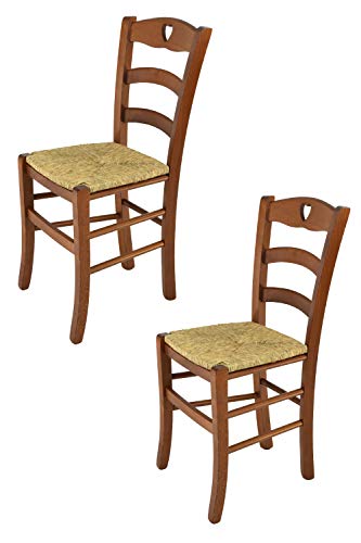 t m c s Tommychairs - Set 2 sillas Cuore para Cocina y Comedor, Estructura en Madera de Haya Color Nuez y Asiento en Paja