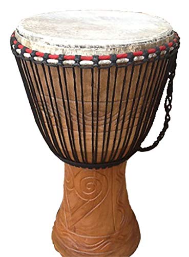 Tambor africano yembé auténtico (cabeza de 33 cm, 65 cm de altura) con 3 instrumentos pequeños incluidos