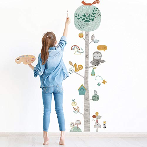 TANOSAN - Adhesivo decorativo para pared, diseño de tabla de crecimiento de bebé con regla de crecimiento para niños, pegatinas de pared removibles para niños, cuarto de estar, color gris