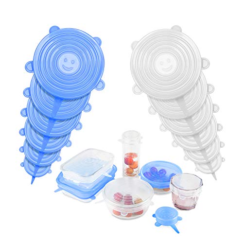 Tapas de silicona elásticas, iTrunk Fundas de silicona para alimentos Paquete de 12 tamaños de diferentes tamaños Tapas de silicona para alimentos, Tapas de sellado para vasos en la copa(azul)