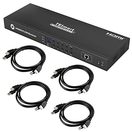 TESmart 8X1 HDMI KVM Switch Soporte 4K@30Hz 8 Puertos Conmutador para Portátil, PC y HDTV, con 4 Pcs Cables USB y HDMI (1.5 m /5 pies)