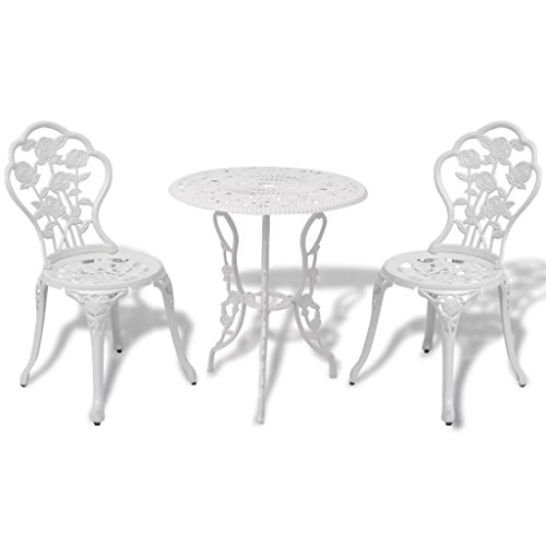 Tidyard Muebles de Jardin Exterior Conjuntos Mesa y sillas bistró de jardín 3 Piezas Aluminio Fundido Blanco