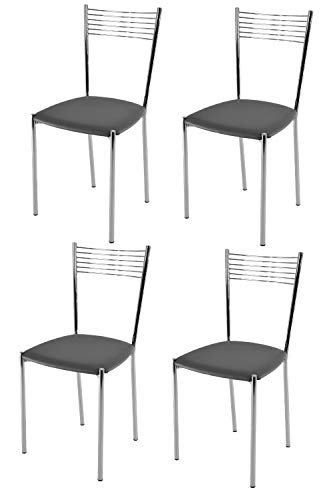 Tommychairs - Set 4 sillas Elegance para Cocina, Comedor, Bar y Restaurante, Estructura en Acero Cromado y Asiento tapizado en Polipiel Color Gris Oscuro