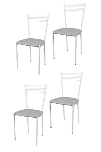 Tommychairs - Set 4 sillas Elegance para Cocina, Comedor, Bar y Restaurante, Estructura en Acero Pintado Blanco y Asiento en Polipiel Color Gris Claro