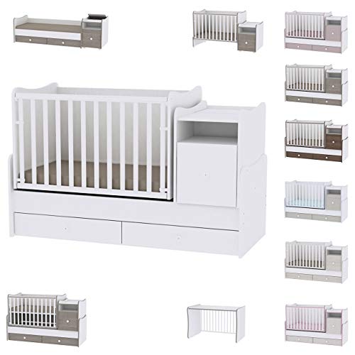 Tren Plus - Cuna de bebé evolutiva/combinada de color blanco Lorelli (la cama se transforma en: cama de adolescente, escritorio, armario multifunción)
