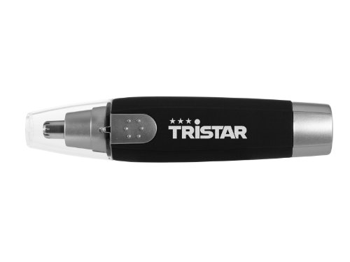 Tristar TR-2587 - Cortapelos de nariz y oreja, sin cable, con mango de goma, Negro, Plata