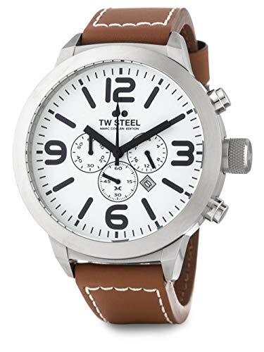 TW Steel - Reloj de pulsera edición Marc Coblen, cronómetro con correa de cuero, 50 mm, color blanco y marrón, TWMC57