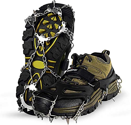Unigear Crampones Ligero de Nieve Hielo 18 Puntas Dientes De Acero Zapatos Antideslizante para Cámping Alpinismo Acampada Senderismo Marcha Invierno