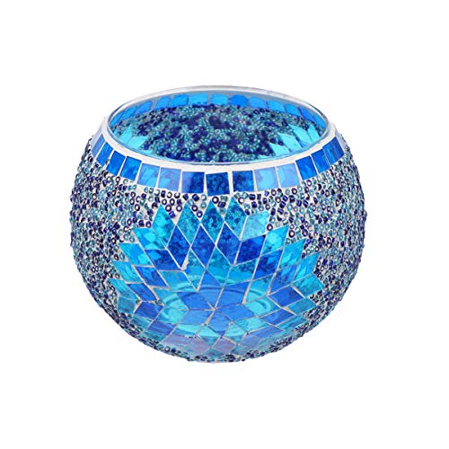 Uonlytech Portavelas de cristal Mosaico portavelas de cristal romántico hecho a mano para la decoración del restaurante de casa sin vela (azul)