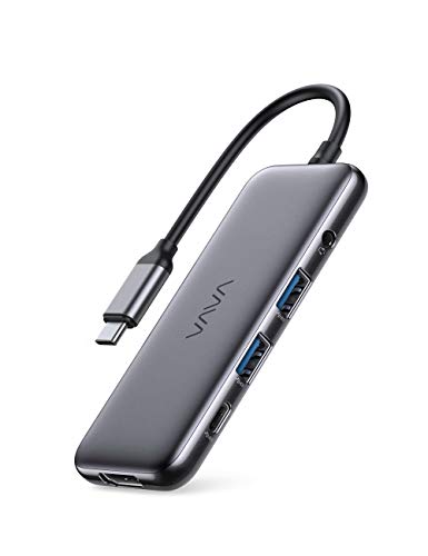 Vava - Hub USB C 8 en 1 con HDMI 4 K a 60 Hz, 5 Gbps, Puerto de Datos USB-C y 2 USB-A, Puertos USB 3.0, Lector de Tarjetas SD/TF, alimentación de 100 W, Conector para Auriculares para portátil Tipo C