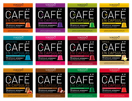 Viaggio Espresso Cápsulas de café compatibles con máquinas Nespresso Mix colección (120 Cápsulas)