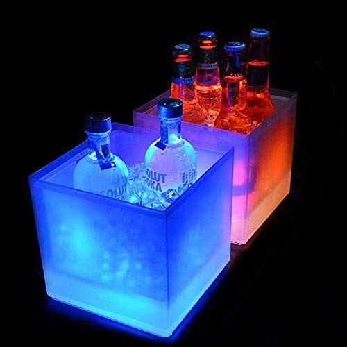 Volwco Cubo de hielo LED que cambia de color, cubo de enfriador LED de doble capa, barra cuadrada para cerveza, hielo, champán, vino, bebidas, cerveza, cubo para KTV, fiesta, bar, hogar, boda, 3,5 l