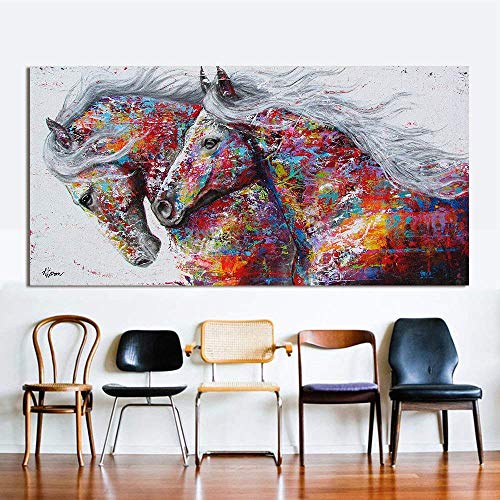Wall Art Cuadro lienzo pintura al óleo animal decoración del hogar tres caballos corriendo impresión en lienzo para decoración del hogar imágenes póster colorido decoración del hogar, a, 24x48inch