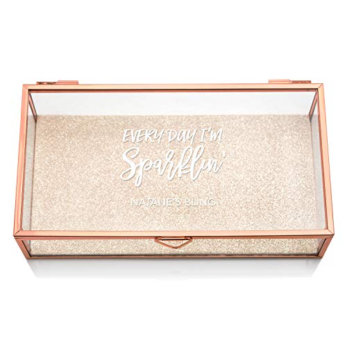 Weddingstar Joyero rectangular de cristal grande personalizado con bordes de oro rosa – Every Day I'm Sparklin' Print