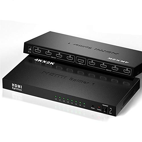 Wishlink Divisor HDMI 1x8, 1 en 8 salidas, conmutador HDMI de audio y vídeo, caja de distribución compatible con Full HD 3D y 4K x 2K, compatible con proyector, HDTV, STB, DVD