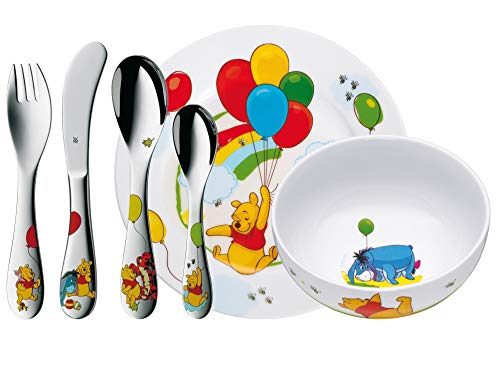 WMF Disney Winnie the Pooh - Vajilla para niños 6 piezas, incluye plato, cuenco y cubertería (tenedor, cuchillo de mesa, cuchara y cuchara pequeña) (WMF Kids infantil)
