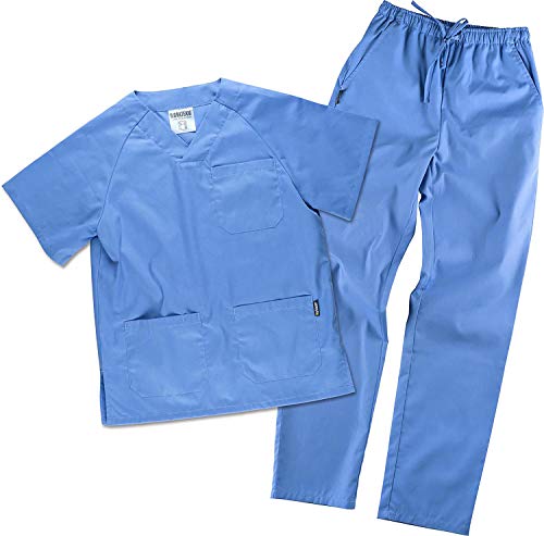 Work Team Uniforme Sanitario, con elástico y cordón en la Cintura, Casaca y Pantalon Unisex Celeste S