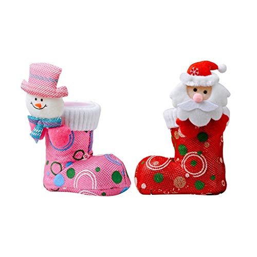 WYJBD Zapatos de Tela Nueva de Navidad Decorado con Dibujos Animados Cabeza Brillante Botas Botas Rojo Rosa Caramelo Regalo
