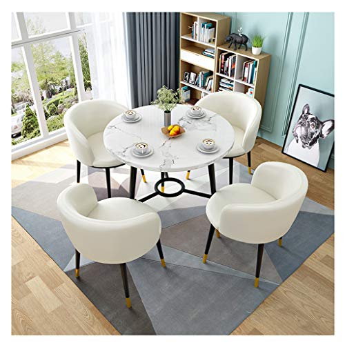 ZCXBHD Conjunto Mesa Comedor Redonda y sillas Cuero, Madera para Salón Oficina Cocina Comedor (1x Mesa Redonda + 4 Silla) (Color : White)