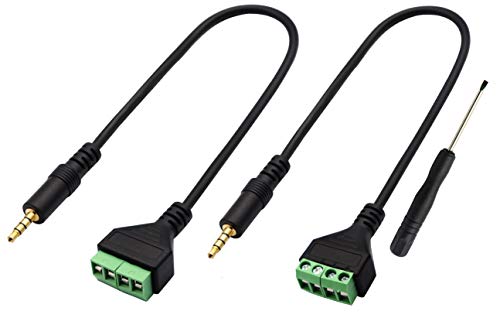 zdyCGTime Cable Conector de 3,5 mm para terminales de Tornillo (1/8 Pulgadas), 3,5 mm TS Mono Macho a 2 Pines Hembra, Tornillo AUX, Cable Adaptador Tipo Auriculares (30 cm/2 Paquetes)