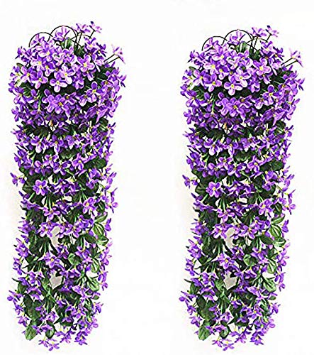 2 Piezas Flores Colgantes LMYTech Planta Colgante/Flor Colgante Artificial/Planta Artificial Colgante/Plantas Colgantes Naturales/700 mm/Decoración Interior y Exterior-Púrpura