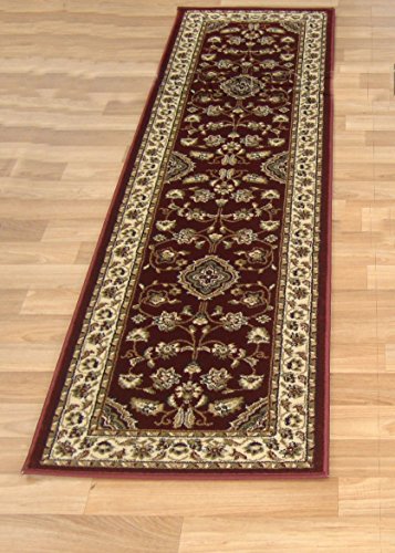 Alfombra larga, moderna, tradicional, peluda para pasillo, alfombra camino de pasillo en múltiples colores, polipropileno, Sherborne Red, 60 x 230 cm (2' x 7'7")