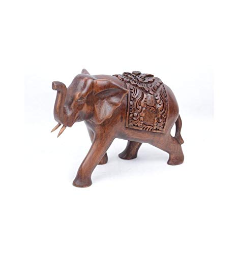 Artisanal - Figura de elefante de madera maciza hecha a mano (15 cm)