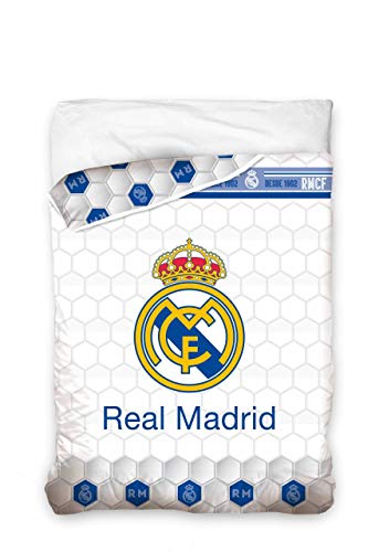 Asditex EDREDON Cama de 90 cm Modelo Real Madrid C.F - Estampado Blanco con Escudo del Madrid