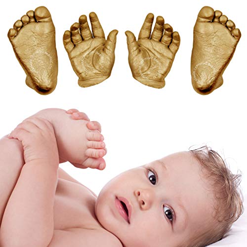 BabyRice Kit de fundición de huellas 3D para bebé con manos y pies de bebé fundido de yeso y elige tu color de pintura (dorado)