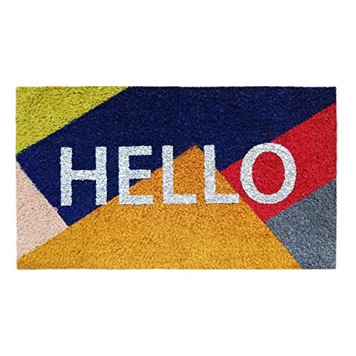 Banzaii Felpudo de Coco 40 x 70 cm Fijado a una Base de PVC Antideslizante con Efecto Glitter – Hello Coloreado