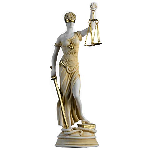 BeautifulGreekStatues Estatua de la diosa griega temis de la antigua estatua de la justicia ciega, hecha a mano, escultura de abogado, acabado dorado, 35 cm