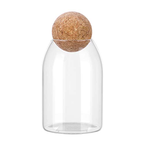 Bestonzon - Tarro de cristal de 1 unidad con tapa hermética de esfera de madera, bote de caramelos transparentes para alimentos para servir té, café, especias, azúcar sal, 800 ml
