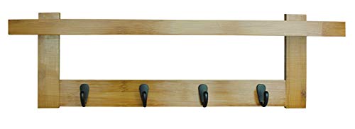 Box and Beyond Yaka - Perchero de bambú y metal, 5 ganchos, 1 estante, para fijar a la pared, color natural y negro – 56 x 12 x 18 cm