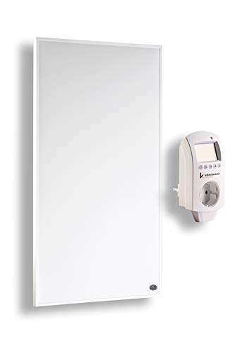 Calentador infrarrojo Könighaus de 1000 vatios con termostato inteligente para el hogar, incluida la aplicación (IOS / Android) - marco blanco liso - fabricante alemán y probado por Tüv Süd GS - última tecnología