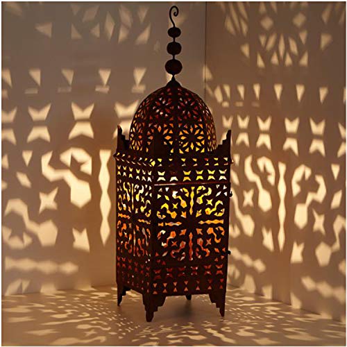 Casa Moro | Linterna oriental Linterna marroquí de hierro Firyal H-110 cm x ancho 31 acero inoxidable marrón para exterior e interior | linterna colgante y de pie | L1651
