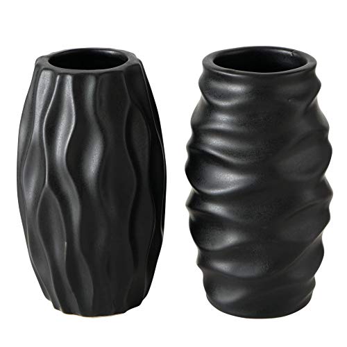 CasaJame - 2 jarrones decorativos de gres (12 x 6,5 cm), color negro
