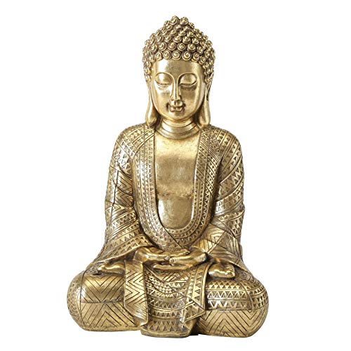 CasaJame Figura zen sentada, estatua grande para meditación, Feng Shui, decoración de resina en oro, altura 39 cm